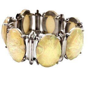 Faux Yellow Fire Opal Silver Tone Beaded Stretch Bracelet
